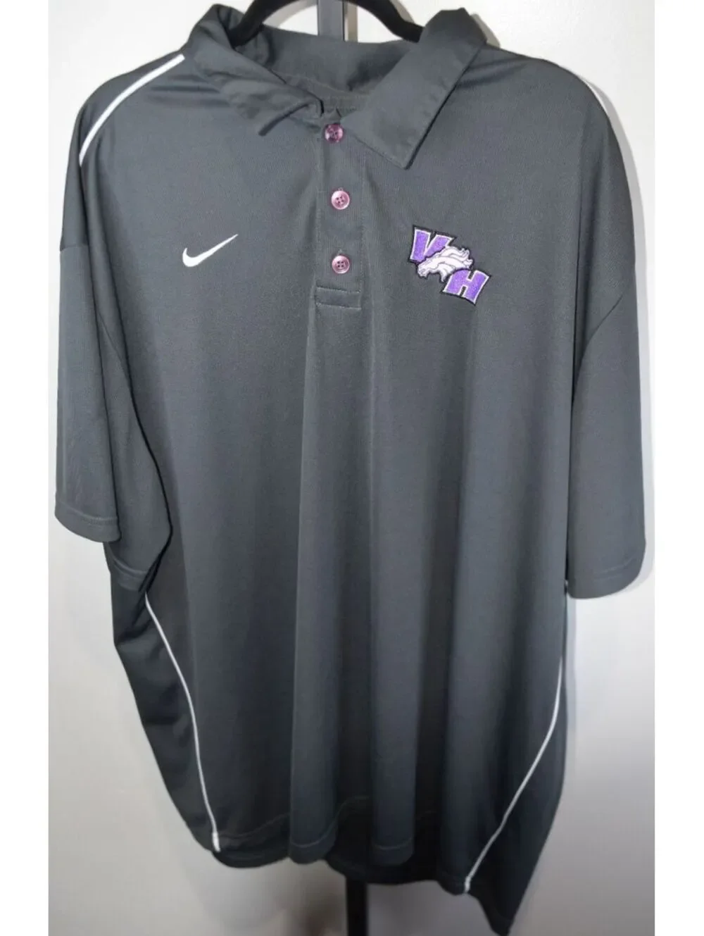 Nike Dri-Fit Polo Shirt 3XL Gray Purple Team Logo Golf Athletic Short Sleeve